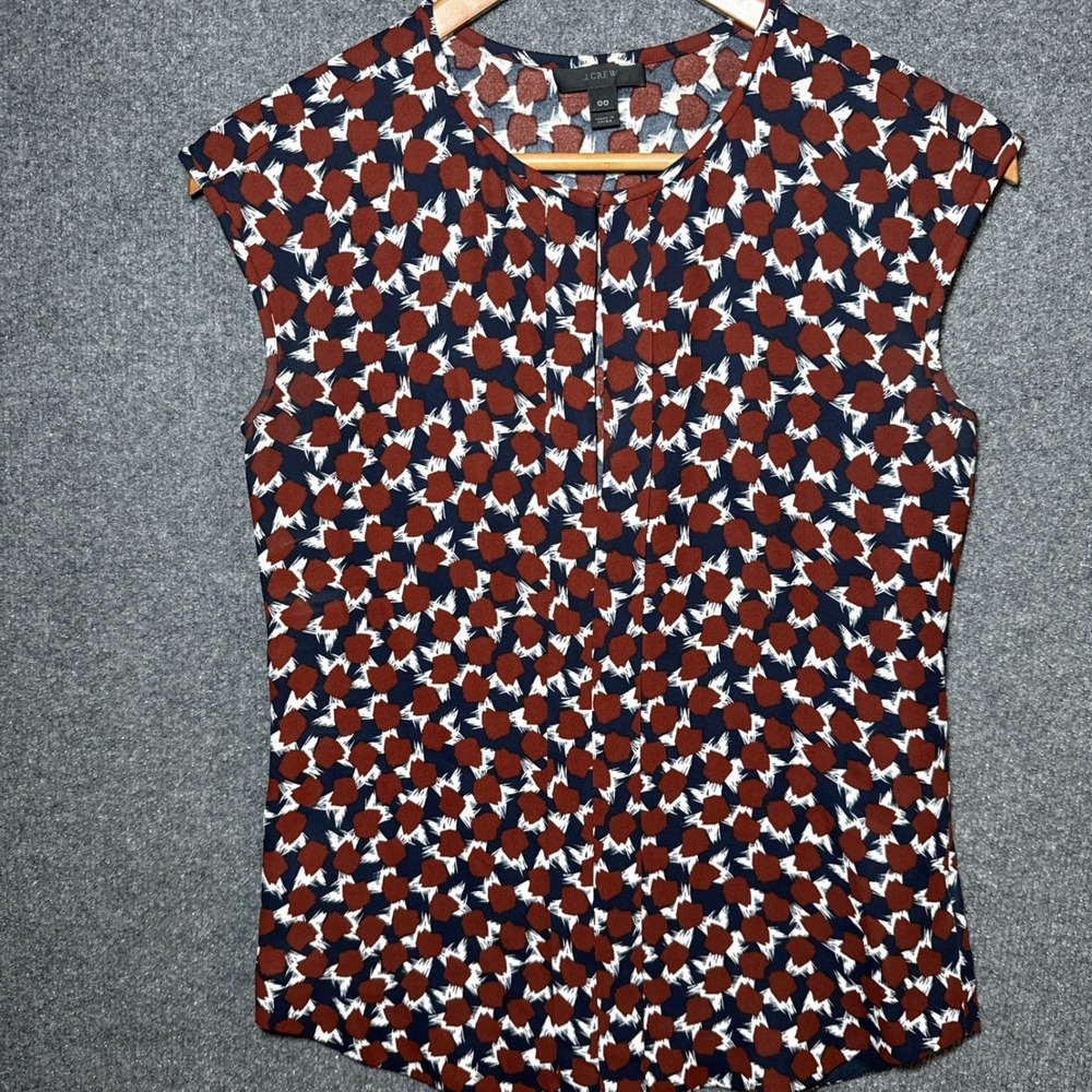 J.Crew Blouse Women 00 Sleeveless Graphic Print Top Split Neckline Hook And Eye